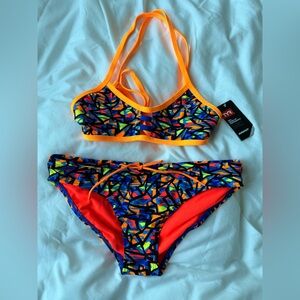 TYR Women's Orange & Blue Crosscutfit Tieback Bikini Set
